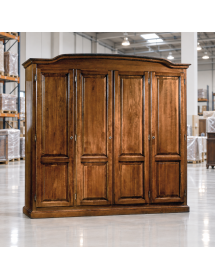 ARMADIO CLASSICO 4 PORTE SAGOMATO IN LEGNO TINTA NOCE 205x55x197