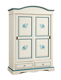 Armadio 2 ante scorrevoli legno shabby bianco anticato pavoncella 122X59X200 vista frontale