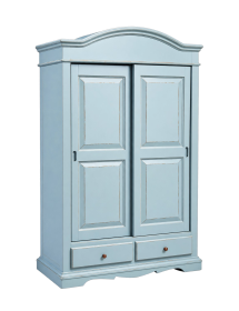 ARMADIO SHABBY 2 ANTE SCORREVOLI LEGNO AZZURRO CONSUMATO 122X59X200 vista frontale