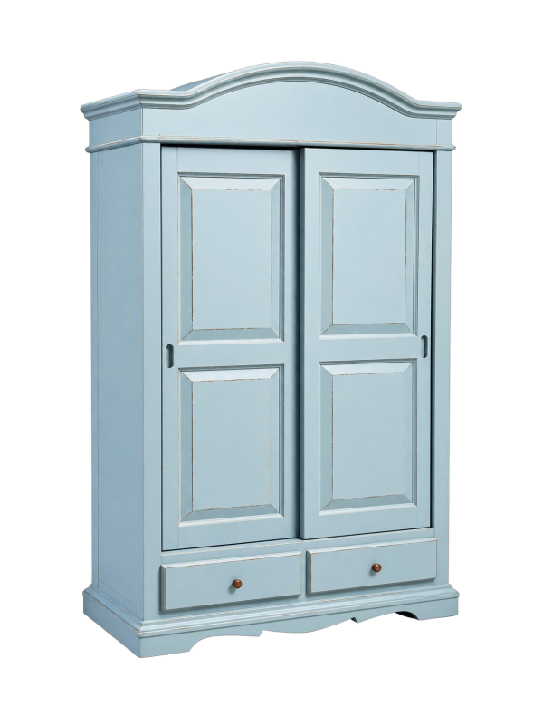 ARMADIO SHABBY 2 ANTE SCORREVOLI LEGNO AZZURRO CONSUMATO 122X59X200 vista frontale