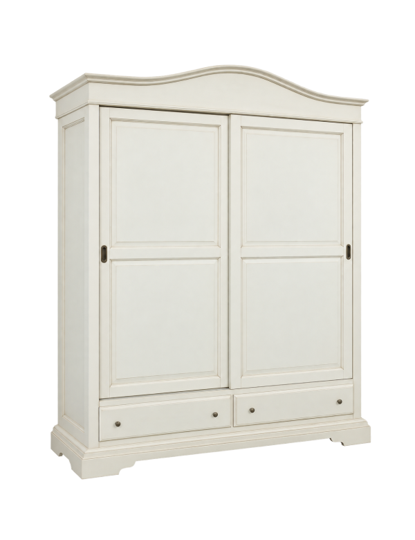 Armadio 2 ante scorrevoli legno shabby bianco anticato 180X67X225 vista frontale