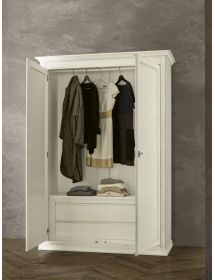 Armadio Shabby Chic Bianco 2 Porte in Legno con Cassetti Interni - 152x62x219 cm