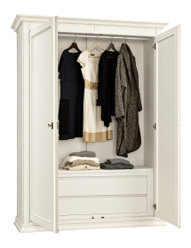 Armadio Shabby Chic Bianco 2 Porte in Legno con Cassetti Interni - 152x62x219 cm vista frontale