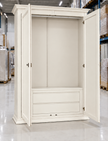 Armadio Shabby Chic Bianco 2 Porte in Legno con Cassetti Interni - 152x62x219 cm