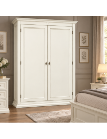 Armadio Shabby Chic Bianco 2 Porte in Legno con Cassetti Interni - 152x62x219 cm
