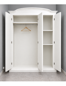 Armadio 3 ante in legno massello bianco cappello tondo 158x56x197H