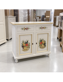 Credenza 2 Ante Legno Bianca Decorata filo ocra 104X43X98