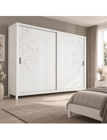 ARMADIO 2 ANTE SCORREVOLI IN LEGNO CON DECORO FOGLIA VARI COLORI L.280 P.64 H.250