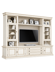 Parete attrezzata in legno shabby bianco anticato 243x50x227 vista frontale