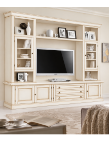 Parete attrezzata in legno shabby bianco anticato 243x50x227