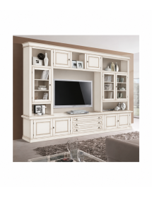 Parete attrezzata in legno shabby bianco anticato 286x50x227