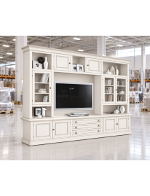 Parete attrezzata in legno shabby bianco anticato 286x50x227