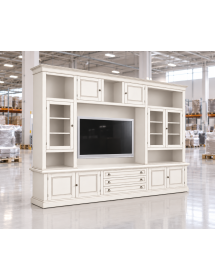 Parete attrezzata in legno shabby bianco anticato 286x50x227