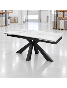 Tavolo moderno allungabile bianco effetto marmo gambe antracite 160...