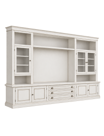 Parete attrezzata in legno shabby bianco anticato 286x50x227