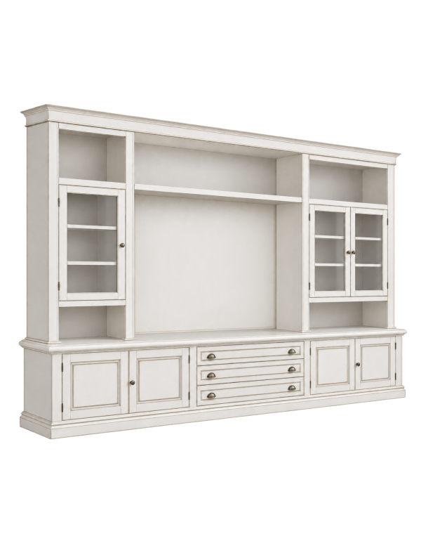 Parete attrezzata in legno shabby bianco anticato 286x50x227