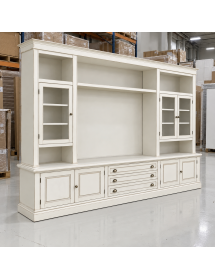 Parete attrezzata in legno shabby bianco anticato 286x50x227