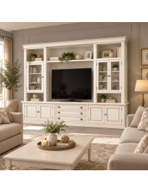 Parete attrezzata in legno shabby bianco anticato 286x50x227