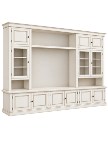 Parete attrezzata in legno shabby bianco anticato 286x50x227 vista frontale