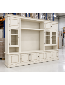 Parete attrezzata in legno shabby bianco anticato 286x50x227