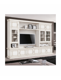 Parete attrezzata in legno shabby bianco anticato 286x50x227