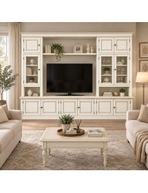 Parete attrezzata in legno shabby bianco anticato 286x50x227