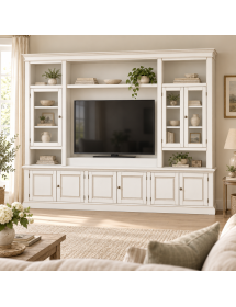 Parete attrezzata in legno shabby bianco anticato 286x50x227
