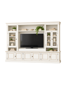 Parete attrezzata in legno shabby bianco anticato 286x50x227