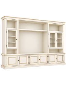 Parete attrezzata in legno shabby bianco anticato 286x50x227 vista frontale