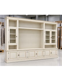 Parete attrezzata in legno shabby bianco anticato 286x50x227