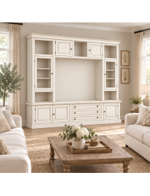 Parete attrezzata in legno shabby bianco anticato 243x50x227