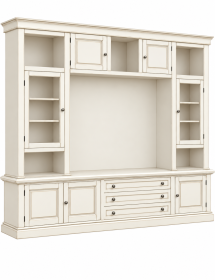 Parete attrezzata in legno shabby bianco anticato 243x50x227 vista frontale