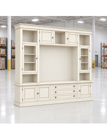 Parete attrezzata in legno shabby bianco anticato 243x50x227