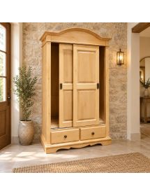 Armadio Arte Povera 2 Ante Scorrevoli Legno Naturale 122x60x200