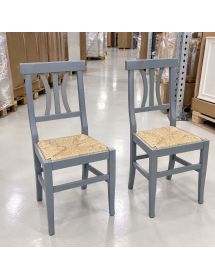 Set 2 sedie classiche legno grigio seduta paglia 43x42x90