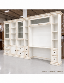 PARETE LIBRERIA STUDIO CLASSICA IN LEGNO SHABBY VARI COLORI 370X57X224