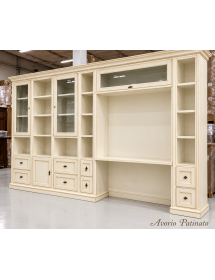 PARETE LIBRERIA STUDIO CLASSICA IN LEGNO SHABBY VARI COLORI 370X57X224