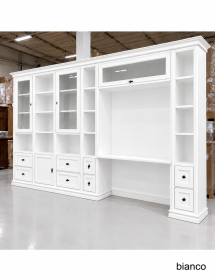 PARETE LIBRERIA STUDIO CLASSICA IN LEGNO SHABBY VARI COLORI 370X57X224
