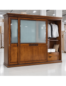 ARMADIO 2 PORTE VETRO SCORREVOLI ARTE POVERA IN LEGNO TINTA NOCE 290x67x247