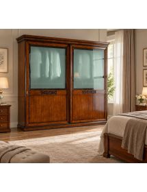 ARMADIO 2 PORTE VETRO SCORREVOLI ARTE POVERA IN LEGNO TINTA NOCE 290x67x247