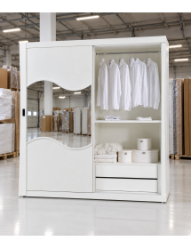 ARMADIO 2 PORTE SCORREVOLI SPECCHIO MODERNO IN LEGNO FRASSINO BIANCO 287x67x258