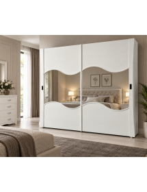 ARMADIO 2 PORTE SCORREVOLI SPECCHIO MODERNO IN LEGNO FRASSINO BIANCO 287x67x258