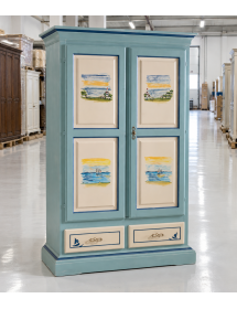 ARMADIO 2 ANTE SHABBY IN LEGNO CERATO AZZURRO CON DECORI 125X61X200