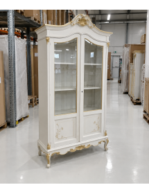 VETRINA IN LEGNO 2 PORTE IMPERO FINITURA BIANCO/ORO MISURA 114x46x217