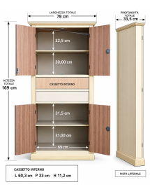 ARMADIO DISPENSA 4 PORTE ARTE POVERA IN LEGNO CARTA DA ZUCCHERO 80x40x170 (394)
