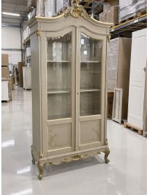 VETRINA LEGNO 2 PORTE IMPERO FINITURA BIANCO INVECCHIATO/ORO 114X46...
