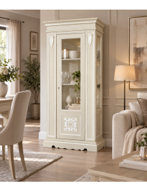 Vetrina 1 porta legno shabby tortora profilo bianco 95X47X210 (1235)