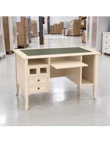 SCRIVANIA IN LEGNO AVORIO PATINATO INSERTO PELLE L.130 P.74 H.83