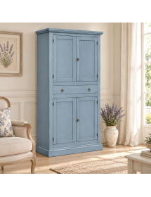 ARMADIO DISPENSA 4 PORTE ARTE POVERA IN LEGNO CARTA DA ZUCCHERO 80x40x150 vista frontale