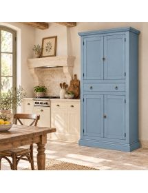 ARMADIO DISPENSA 4 PORTE ARTE POVERA IN LEGNO CARTA DA ZUCCHERO 80x40x150 vista frontale